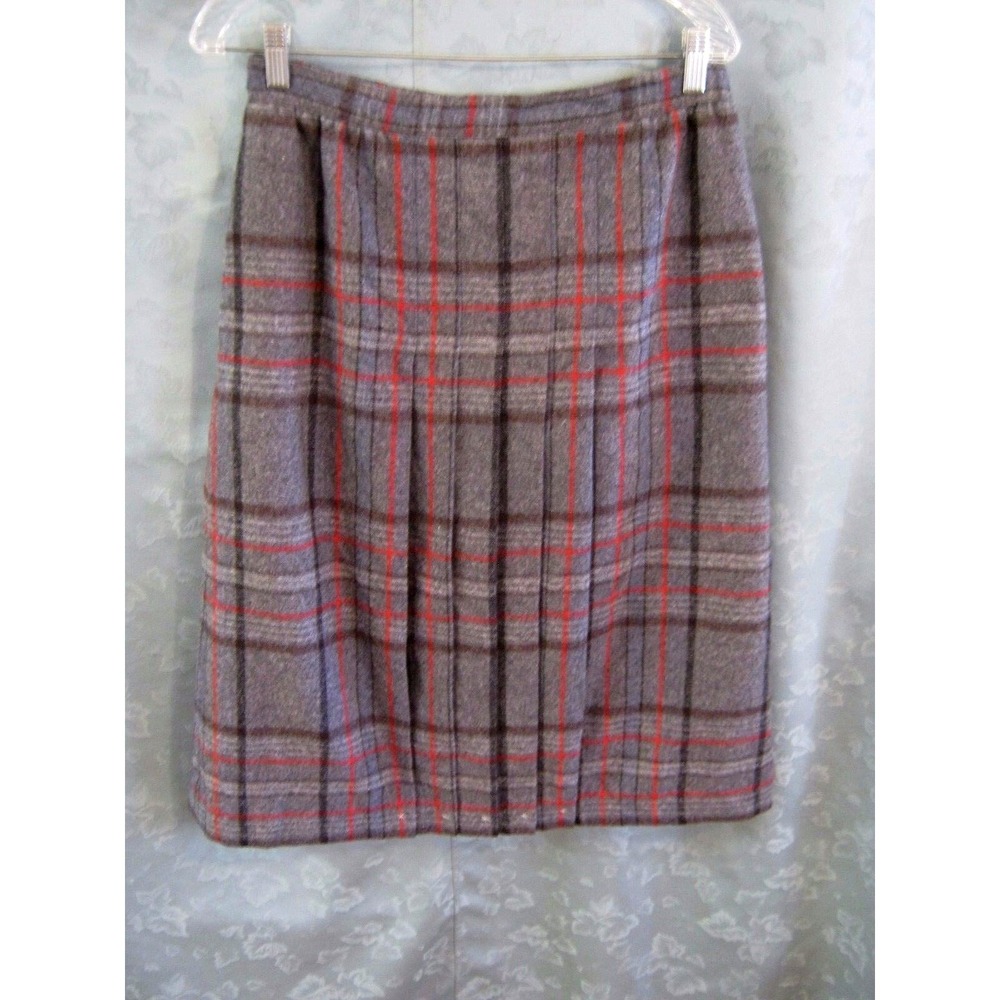 Vintage Roth-Le Cover Skirt Size 14 NOS Gray Wool Blend Plaid Pleated Lined